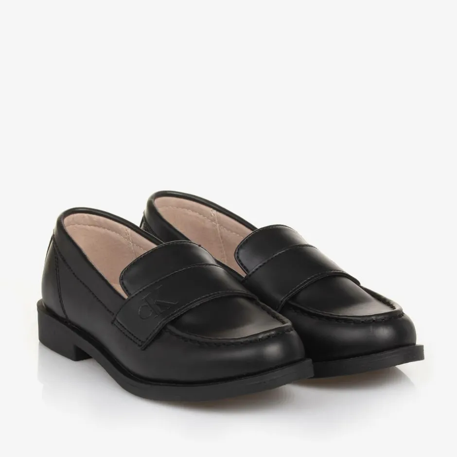 Calvin Klein Black Faux Leather Loafers Clearance