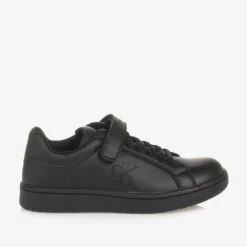 Calvin Klein Black Faux Leather Trainers Outlet