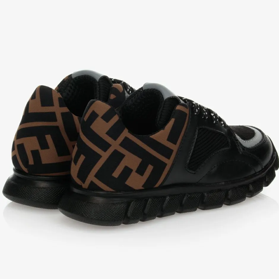 Fendi Black FF Leather Trainers New