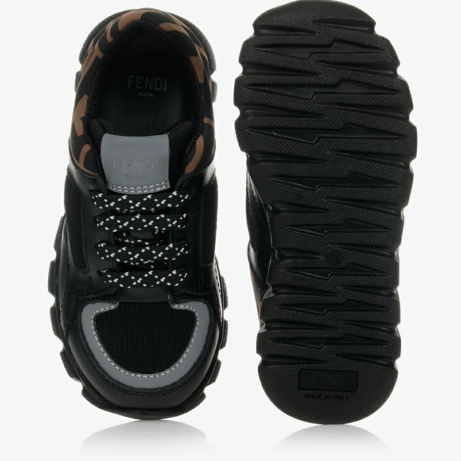 Fendi Black FF Leather Trainers New