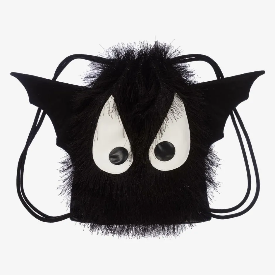 Wauw Capow Black Fluffy Bat Drawstring Bag (29cm) Clearance