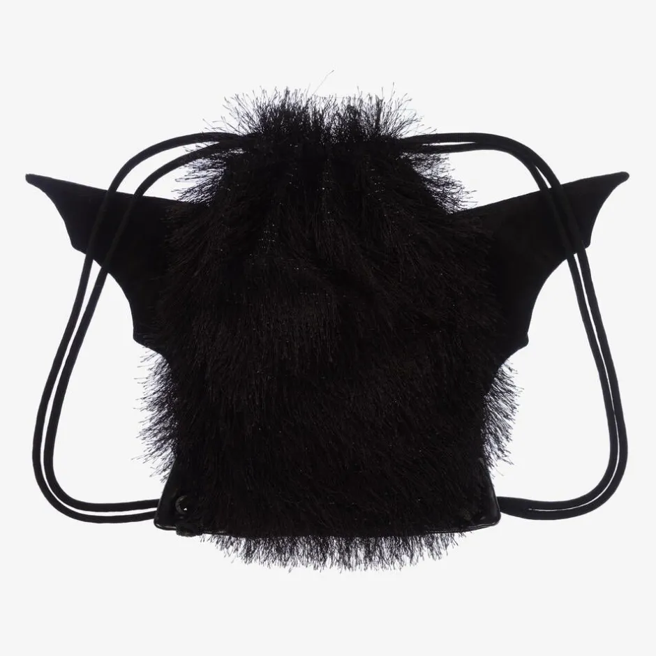 Wauw Capow Black Fluffy Bat Drawstring Bag (29cm) Clearance