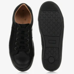Childrens Classics Black Lace-Up Leather Trainers Hot