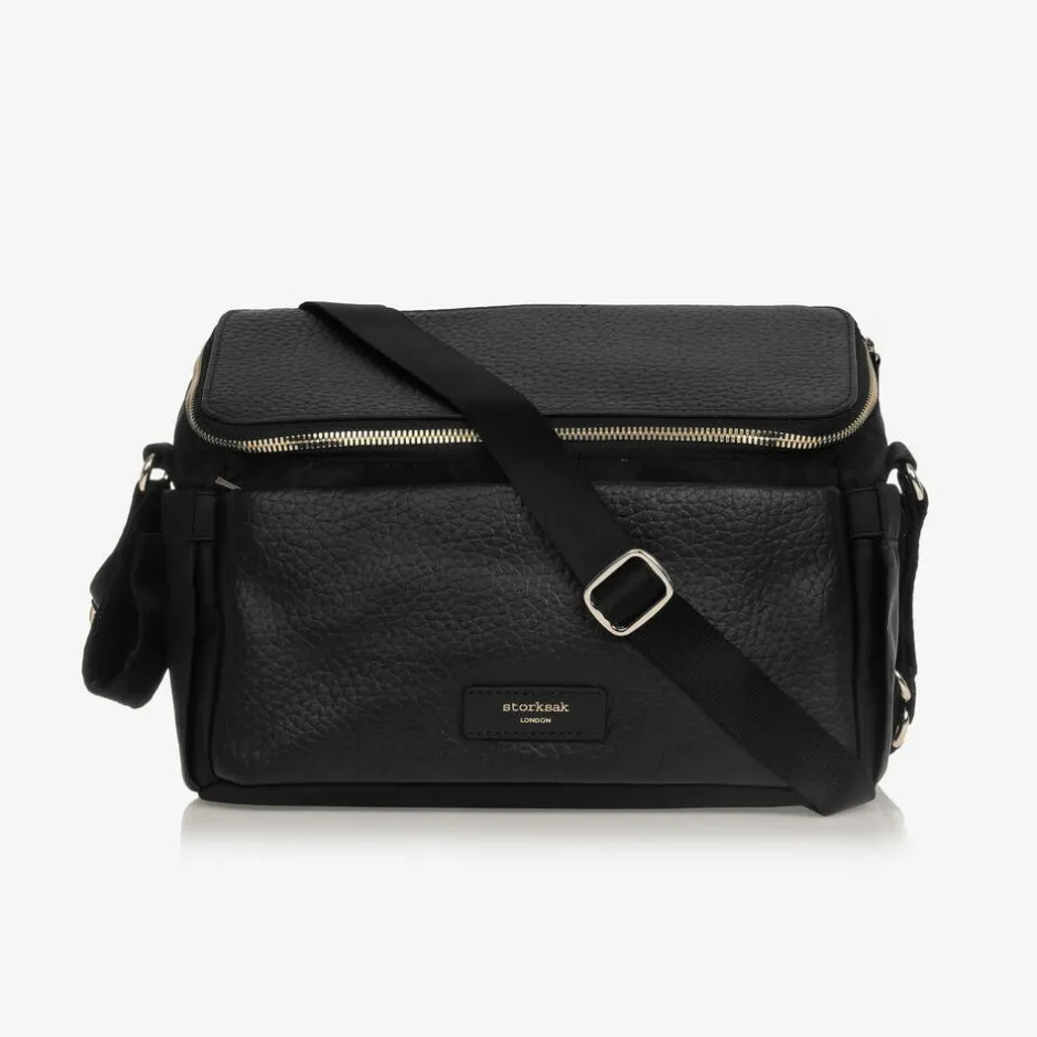 Storksak Black Leather Alyssa Stroller Organiser Bag (27cm) New