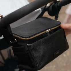 Storksak Black Leather Alyssa Stroller Organiser Bag (27cm) New