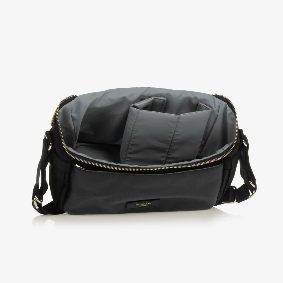Storksak Black Leather Alyssa Stroller Organiser Bag (27cm) New