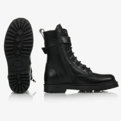 Moncler Enfant Black Leather Ankle Boots Best