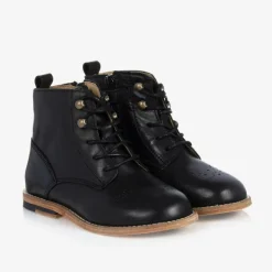 Young Soles Black Leather Brogue Ankle Boots Best