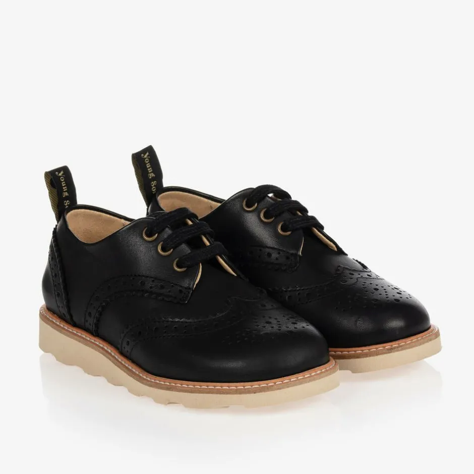 Young Soles Black Leather Brogue Shoes Clearance