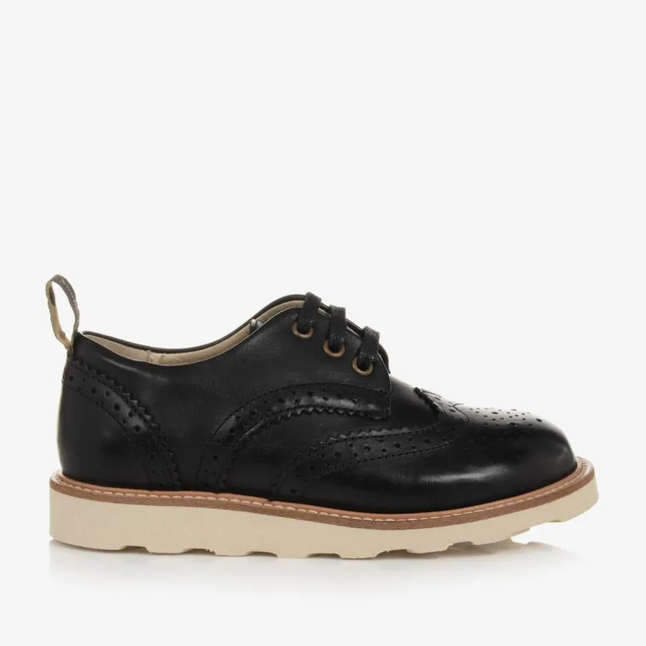 Young Soles Black Leather Brogue Shoes Clearance