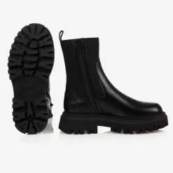 Moncler Enfant Black Leather Chelsea Boots