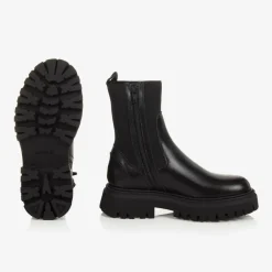 Moncler Enfant Black Leather Chelsea Boots Outlet