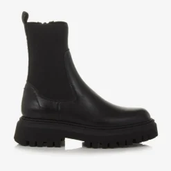 Moncler Enfant Black Leather Chelsea Boots Outlet