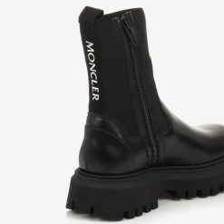 Moncler Enfant Black Leather Chelsea Boots Outlet