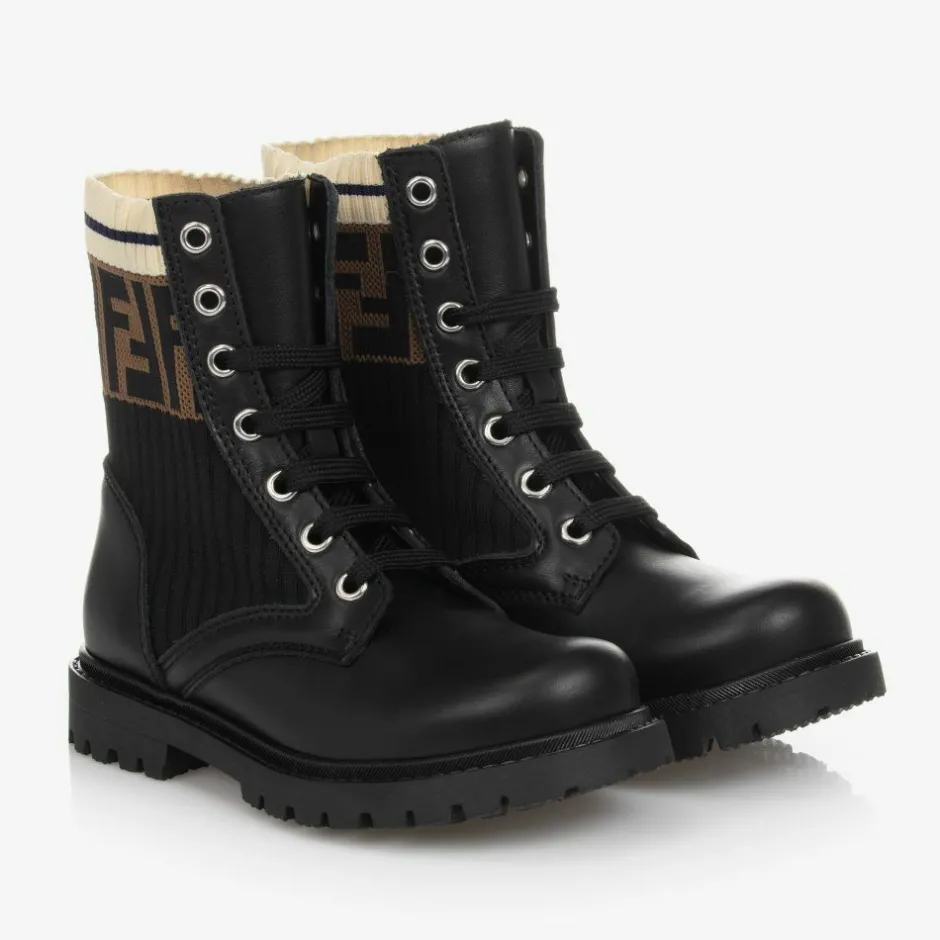 Fendi Black Leather FF Boots Online