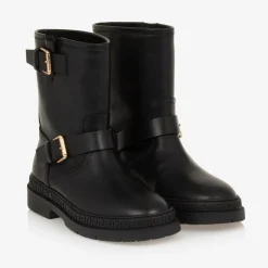 Versace Black Leather Medusa & Greca Boots Hot
