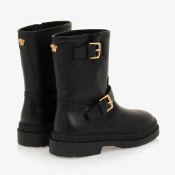 Versace Black Leather Medusa & Greca Boots Hot