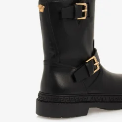 Versace Black Leather Medusa & Greca Boots Hot