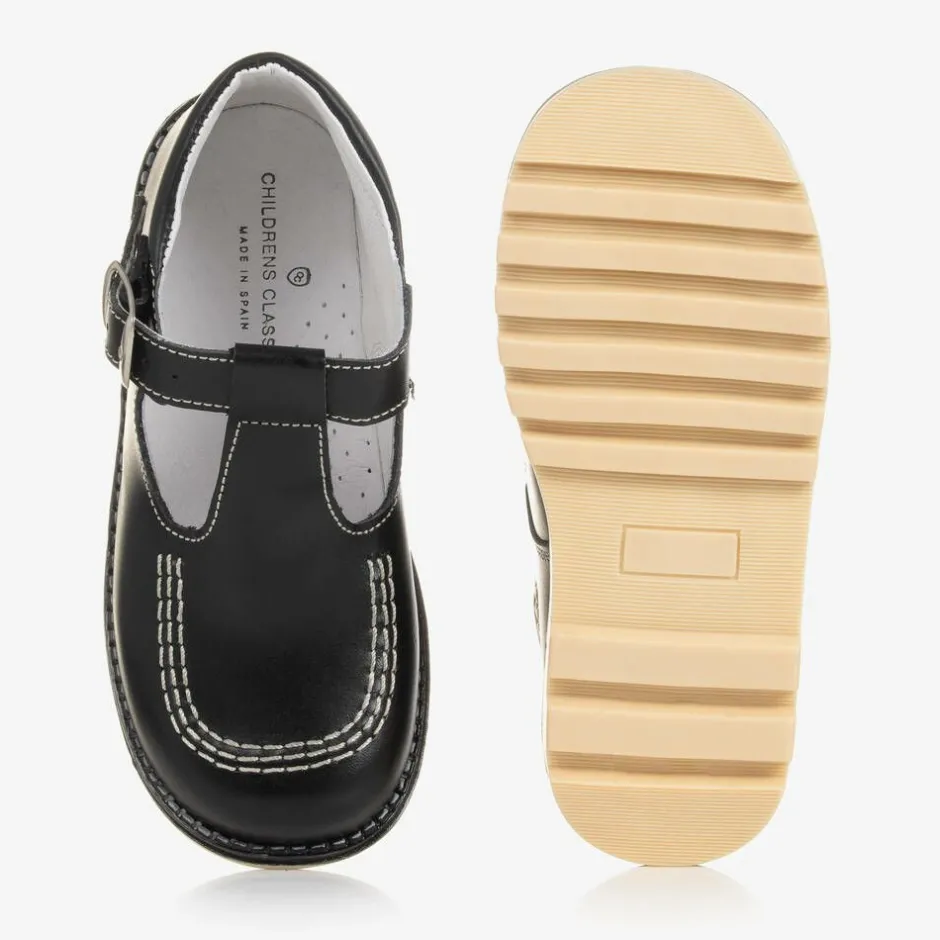 Childrens Classics Black Leather T-Bar Shoes Discount