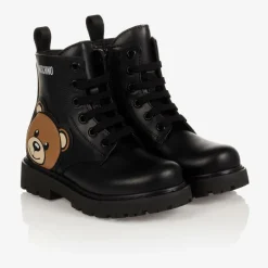 Moschino Kid-Teen Black Leather Teddy Bear Boots Online