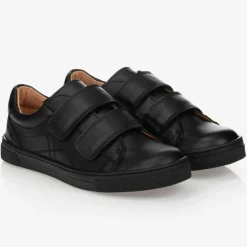 Childrens Classics Black Leather Trainers Best