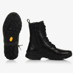 Moncler Enfant Black Leather Trek Ankle Boots Clearance