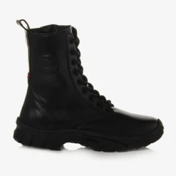Moncler Enfant Black Leather Trek Ankle Boots Clearance