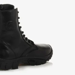 Moncler Enfant Black Leather Trek Ankle Boots Clearance