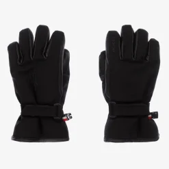 Moncler Enfant Black Leather Trimmed Ski Gloves