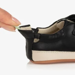 Tip Toey Joey Black Leather Velcro Trainers Best