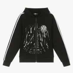 DKNY Black Milano Hooded Zip-Up Top New