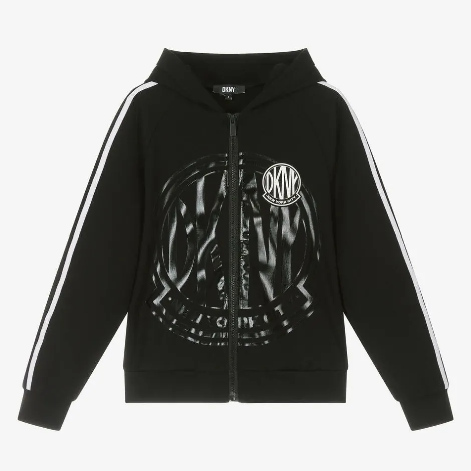 DKNY Black Milano Hooded Zip-Up Top New