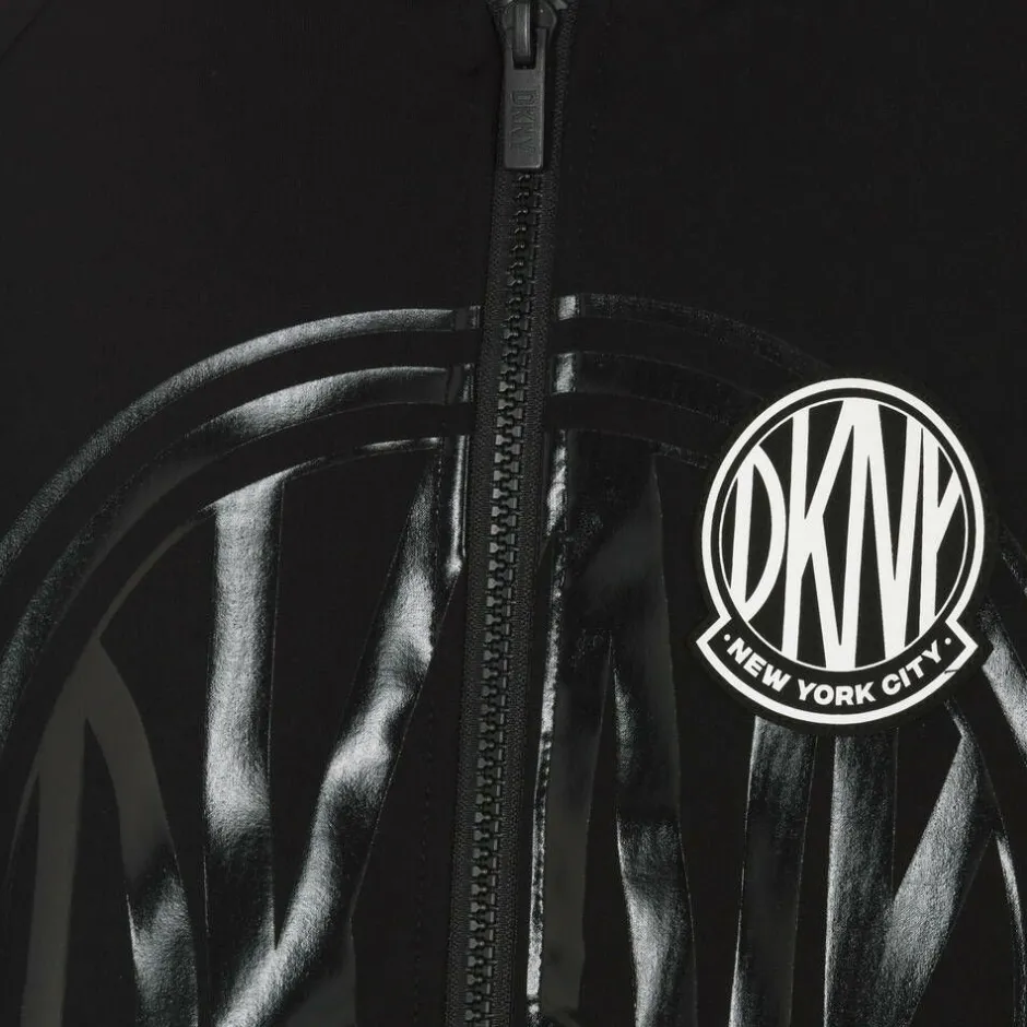 DKNY Black Milano Hooded Zip-Up Top New