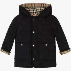 Burberry Black Quilted Vintage Check Baby Coat New