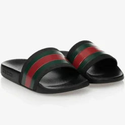 Gucci Black Rubber Web Sliders Sale