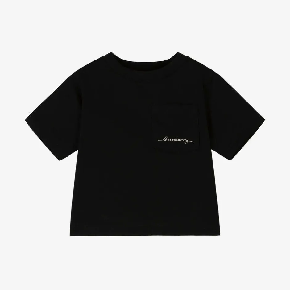Burberry Black Script Logo Cotton Baby T-Shirt Sale