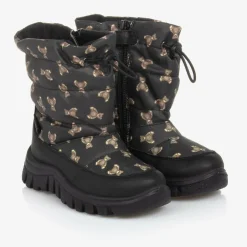 Falcotto by Naturino Black Teddy Bear Print Snow Boots New