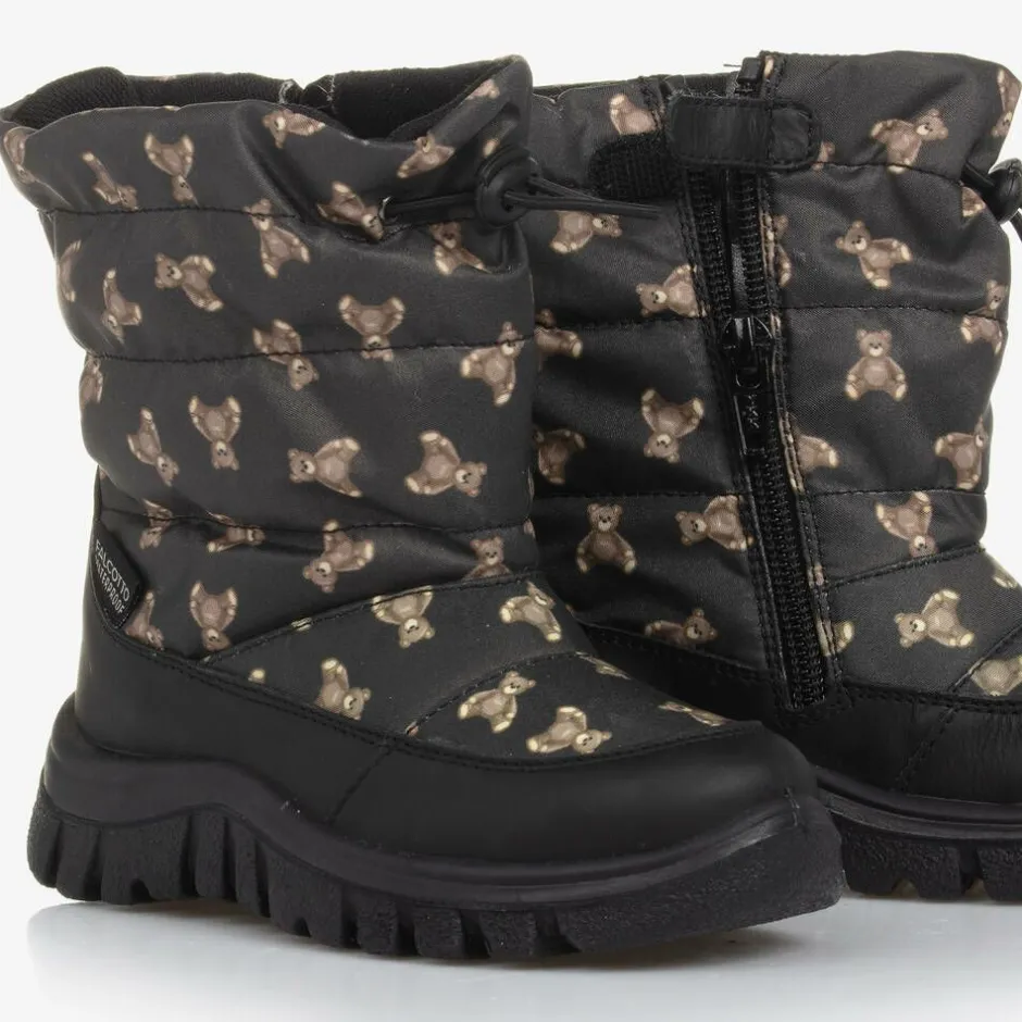 Falcotto by Naturino Black Teddy Bear Print Snow Boots New