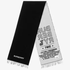 Burberry Black Wool Logo Scarf (127cm) Discount
