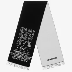 Burberry Black Wool Logo Scarf (127cm) Discount