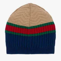 Gucci Blue & Beige Wool Knit Beanie Hat Online