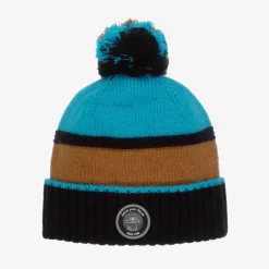 Deux par Deux Blue & Brown Knitted Pom-Pom Hat Online
