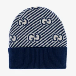 Gucci Blue & Ivory GG Wool Baby Hat Discount