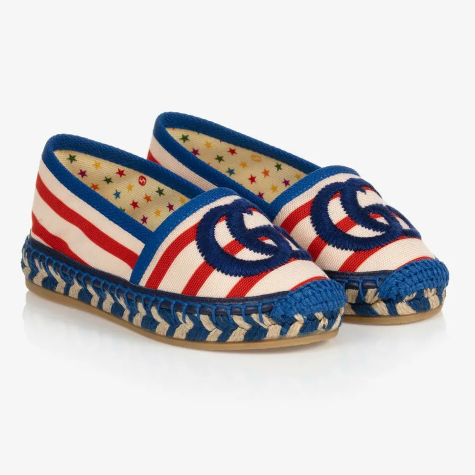 Gucci Blue & Red Striped Espadrilles Sale