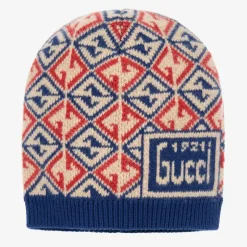 Gucci Blue & Red Wool GG Logo Hat Best