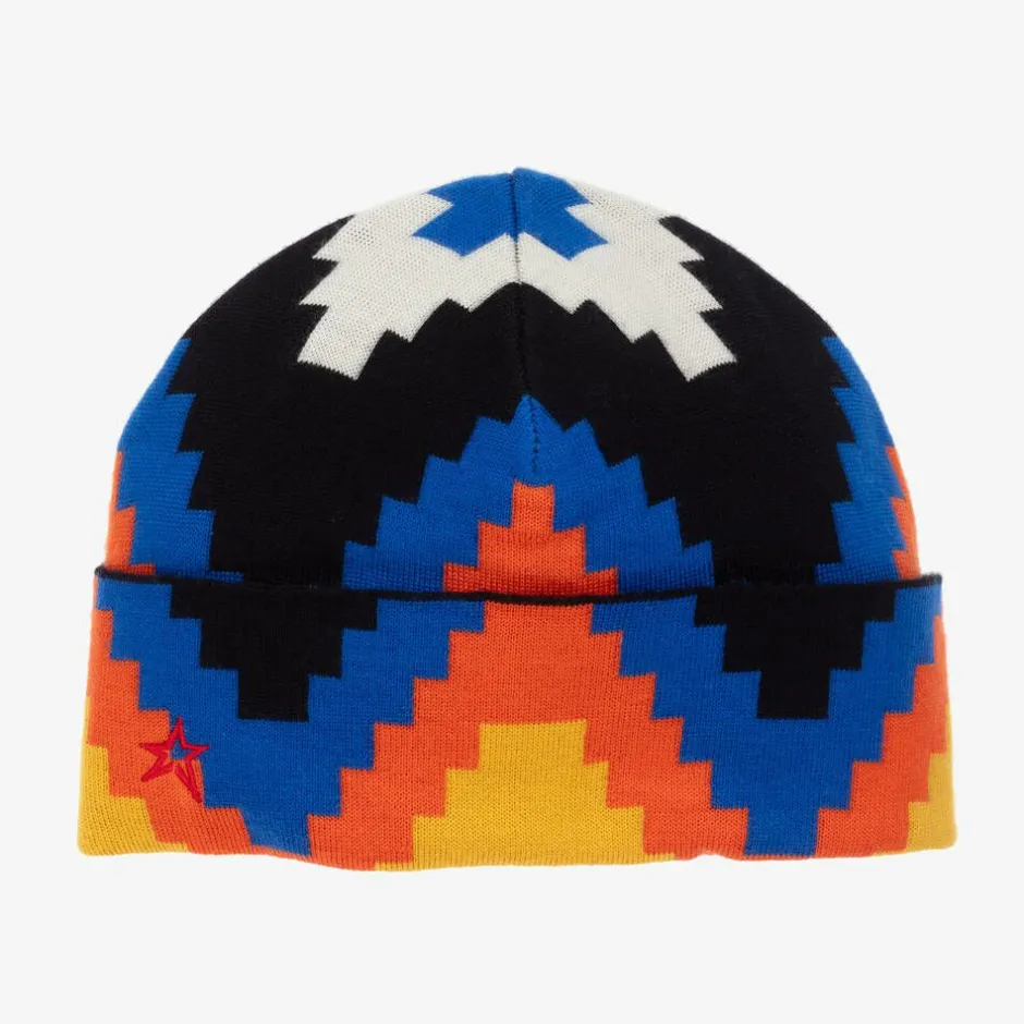 Perfect Moment Blue & Yellow Merino Wool Chevron Beanie New