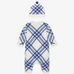 Burberry Blue Check Wool & Cashmere Babysuit Set Clearance