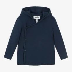 Molo Blue Cotton & Wool Hooded Cardigan Oceanic Online