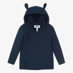 Molo Blue Cotton & Wool Hooded Cardigan Oceanic Online