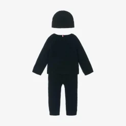 Tommy Hilfiger Blue Cotton & Wool Knit Baby Trouser Set Outlet